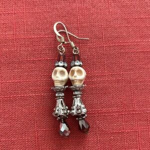 Silver and Cream Skull Earrings